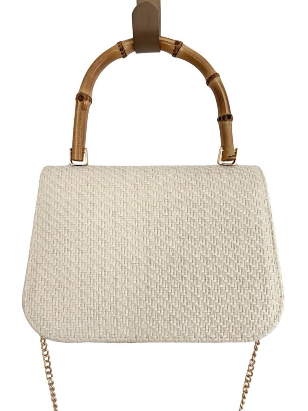 NWT HAUTE HIPPIE Woven Straw Small Hand Bag Bamboo Handle Floral Appliques - Picture 6 of 11